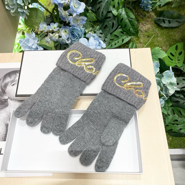 GLOVES IN DOVE GRAY WOOL WITH YELLOW LOGO 465777