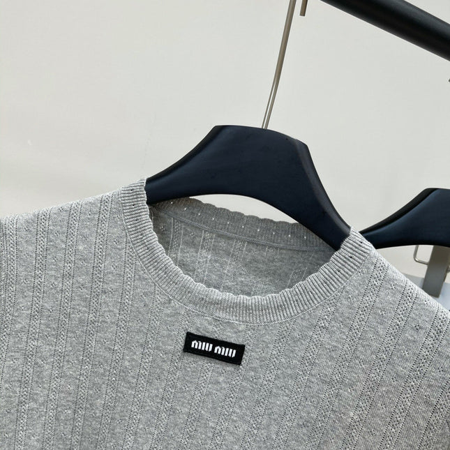 MIUMIU CREW NECK SHORT SLEEVE KNIT TOP 273085