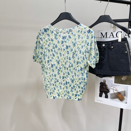 LOEWE SHORT-SLEEVE SWEATER WITH FLORAL KNIT 275922