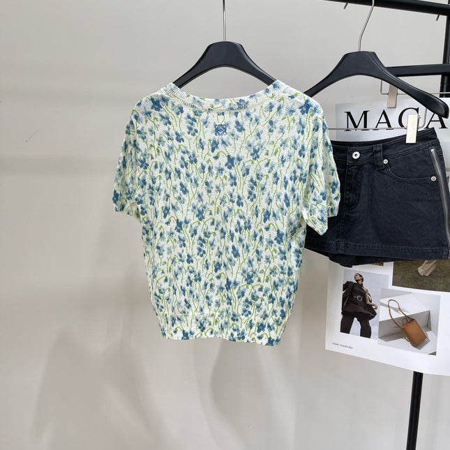 LOEWE SHORT-SLEEVE SWEATER WITH FLORAL KNIT 275922