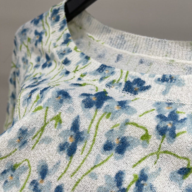 LOEWE SHORT-SLEEVE SWEATER WITH FLORAL KNIT 275922