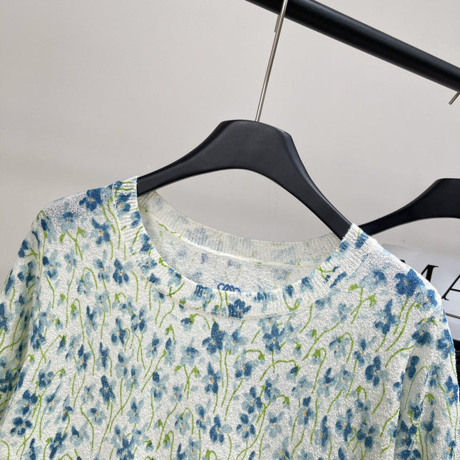 LOEWE SHORT-SLEEVE SWEATER WITH FLORAL KNIT 275922