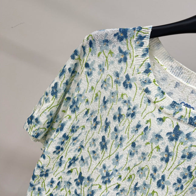 LOEWE SHORT-SLEEVE SWEATER WITH FLORAL KNIT 275922