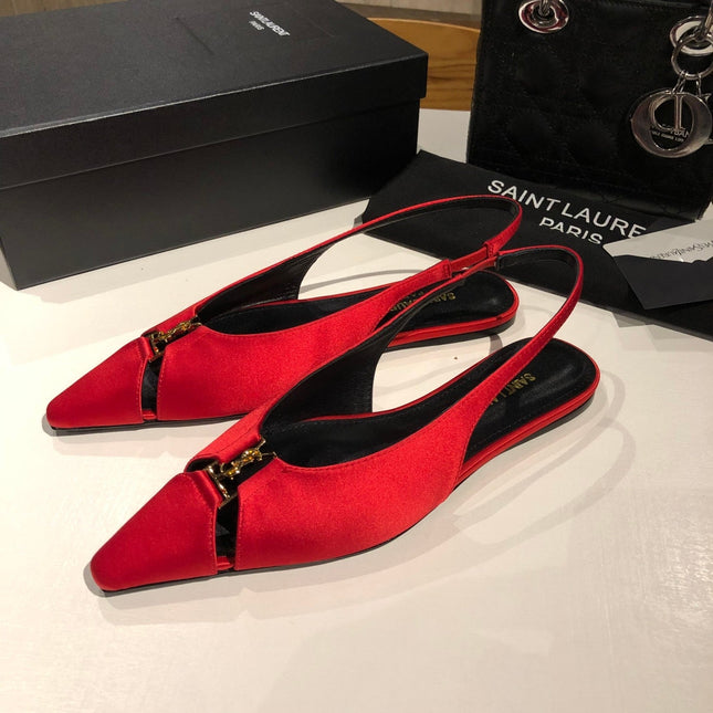 BABYLONE SLINGBACK FLAT IN RED SILK
