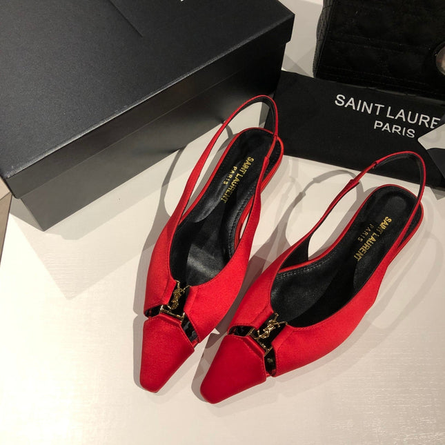BABYLONE SLINGBACK FLAT IN RED SILK