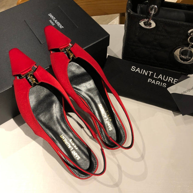 BABYLONE SLINGBACK FLAT IN RED SILK
