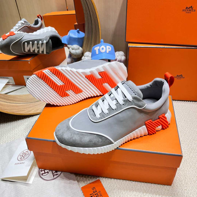 BOUNCING SNEAKER IN SMOKE GRAY SUEDE AND CALFSKIN