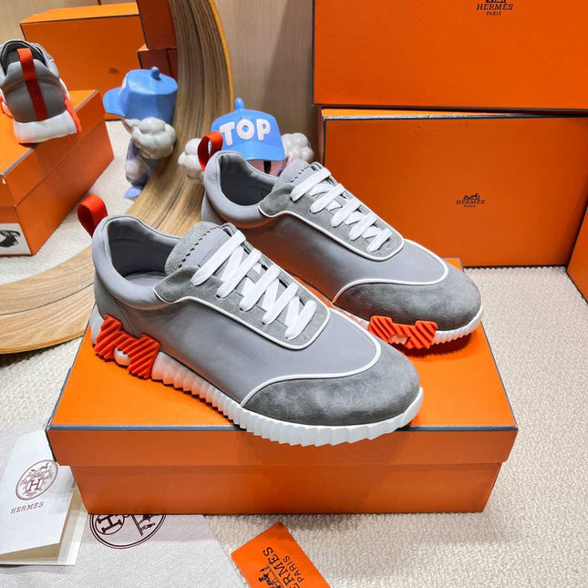 BOUNCING SNEAKER IN SMOKE GRAY SUEDE AND CALFSKIN