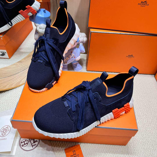 DEPART SLIP-ON SNEAKER IN NAVY BLUE KNIT AND CALFSKIN