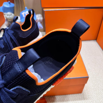 DEPART SLIP-ON SNEAKER IN NAVY BLUE KNIT AND CALFSKIN