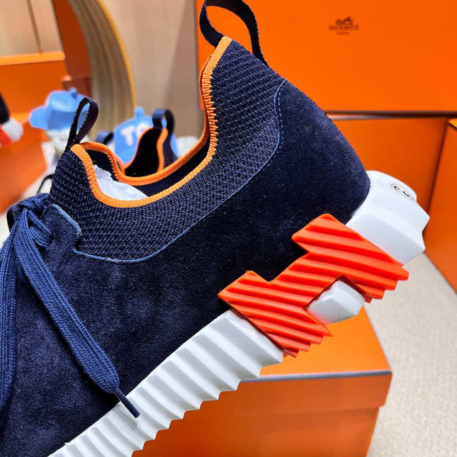 DEPART SLIP-ON SNEAKER IN NAVY BLUE KNIT AND CALFSKIN