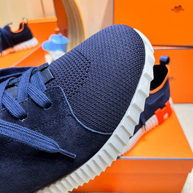 DEPART SLIP-ON SNEAKER IN NAVY BLUE KNIT AND CALFSKIN