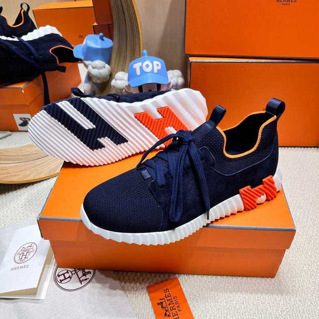 DEPART SLIP-ON SNEAKER IN NAVY BLUE KNIT AND CALFSKIN