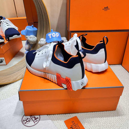 DEPART SLIP-ON SNEAKER IN NAVY BLUE KNIT AND WHITE CALFSKIN