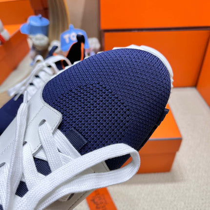 DEPART SLIP-ON SNEAKER IN NAVY BLUE KNIT AND WHITE CALFSKIN