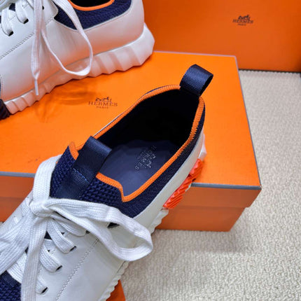 DEPART SLIP-ON SNEAKER IN NAVY BLUE KNIT AND WHITE CALFSKIN