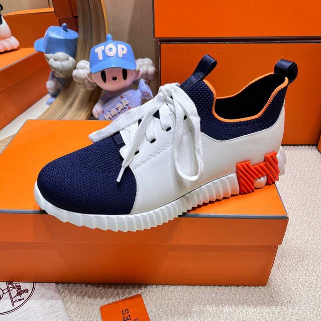 DEPART SLIP-ON SNEAKER IN NAVY BLUE KNIT AND WHITE CALFSKIN