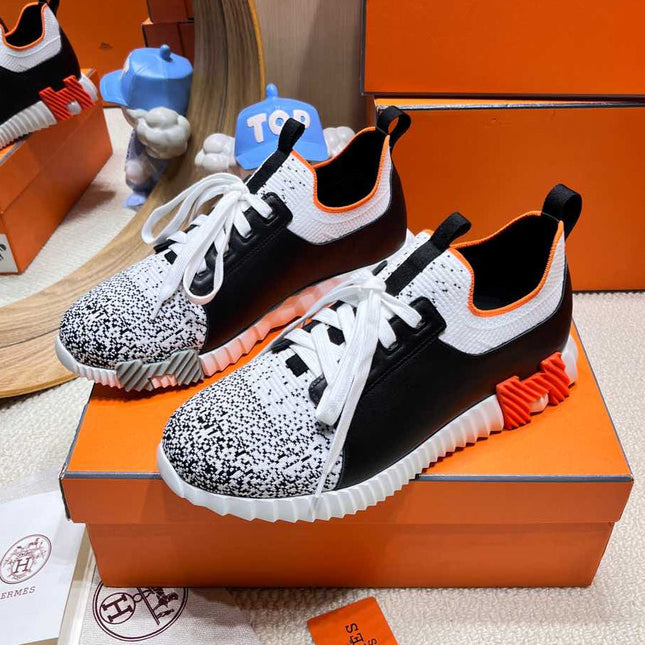 DEPART SLIP-ON SNEAKER IN WHITE MIX BLACK KNIT AND BLACK CALFSKIN