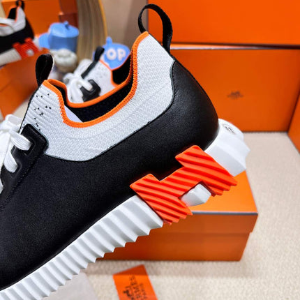 DEPART SLIP-ON SNEAKER IN WHITE MIX BLACK KNIT AND BLACK CALFSKIN