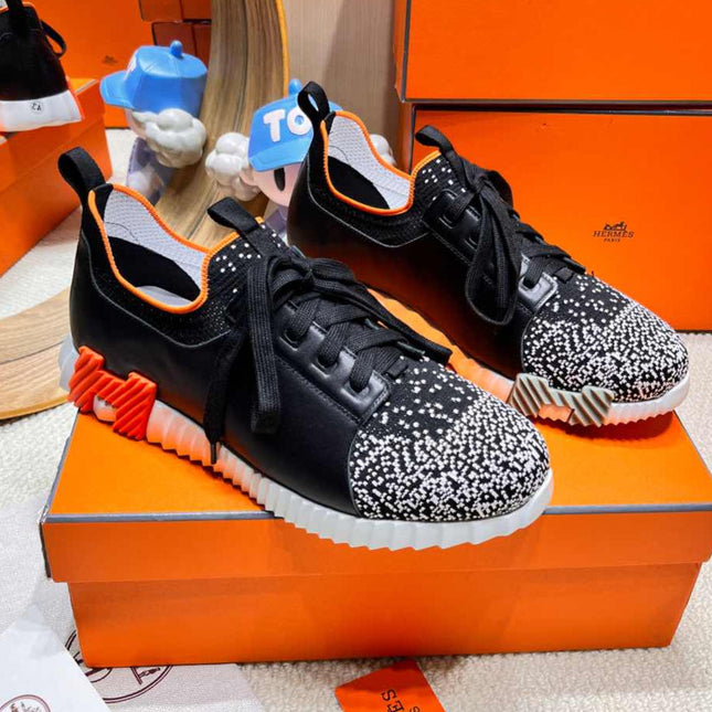 DEPART SLIP-ON SNEAKER IN WHITE MIX BLACK KNIT AND CALFSKIN