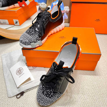 DEPART SLIP-ON SNEAKER IN WHITE MIX BLACK KNIT AND CALFSKIN