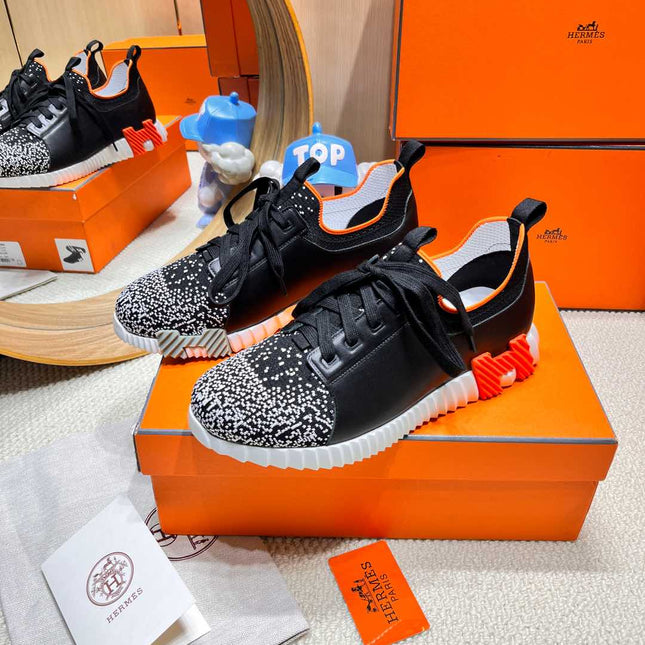 DEPART SLIP-ON SNEAKER IN WHITE MIX BLACK KNIT AND CALFSKIN