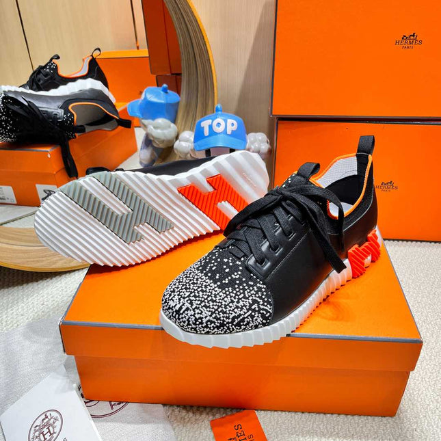 DEPART SLIP-ON SNEAKER IN WHITE MIX BLACK KNIT AND CALFSKIN