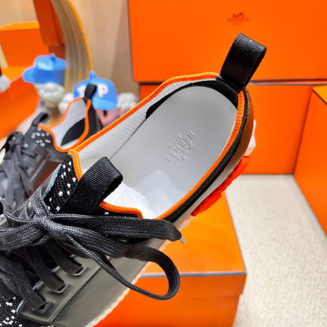 DEPART SLIP-ON SNEAKER IN WHITE MIX BLACK KNIT AND CALFSKIN