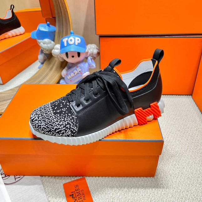 DEPART SLIP-ON SNEAKER IN WHITE MIX BLACK KNIT AND CALFSKIN