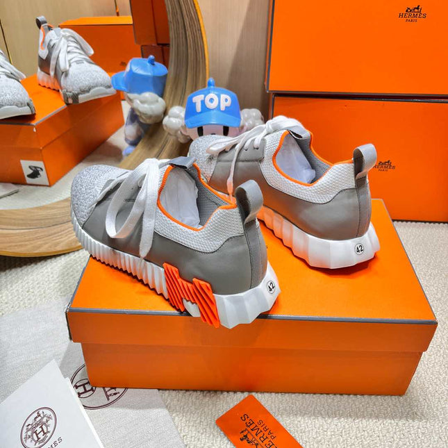 DEPART SLIP-ON SNEAKER IN WHITE MIX MOUSE GRAY KNIT AND CALFSKIN