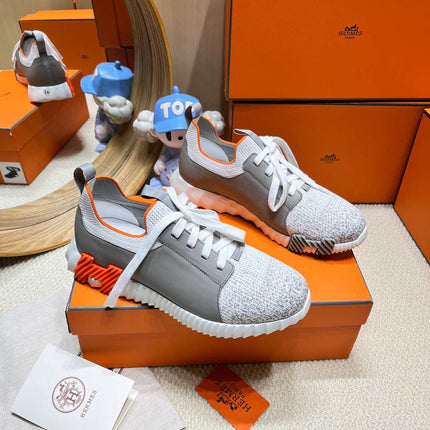 DEPART SLIP-ON SNEAKER IN WHITE MIX MOUSE GRAY KNIT AND CALFSKIN