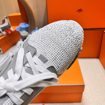 DEPART SLIP-ON SNEAKER IN WHITE MIX MOUSE GRAY KNIT AND CALFSKIN