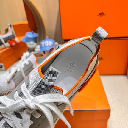 DEPART SLIP-ON SNEAKER IN WHITE MIX MOUSE GRAY KNIT AND CALFSKIN