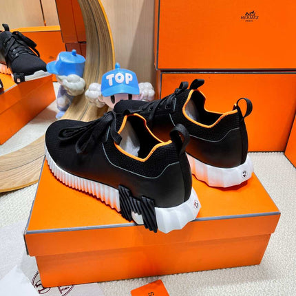 DEPART SLIP-ON SNEAKER IN BLACK MIX WHITE KNIT AND CALFSKIN