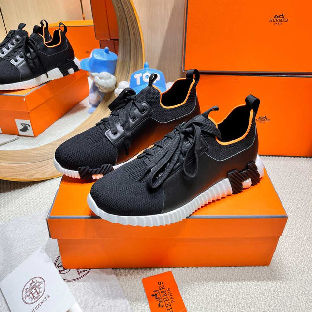 DEPART SLIP-ON SNEAKER IN BLACK MIX WHITE KNIT AND CALFSKIN