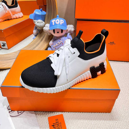 DEPART SLIP-ON SNEAKER IN WHITE MIX BLACK KNIT AND CALFSKIN