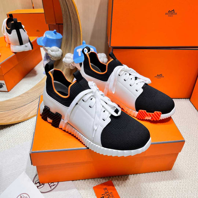 DEPART SLIP-ON SNEAKER IN WHITE MIX BLACK KNIT AND CALFSKIN