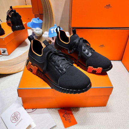 DEPART SLIP-ON SNEAKER IN BLACK KNIT AND CALFSKIN