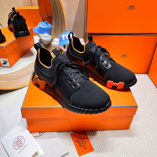 DEPART SLIP-ON SNEAKER IN BLACK KNIT AND CALFSKIN