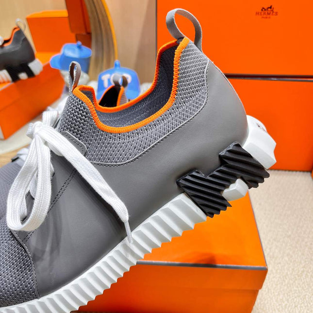 DEPART SLIP-ON SNEAKER IN MOUSE GRAY KNIT AND CALFSKIN