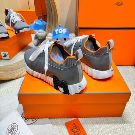 DEPART SLIP-ON SNEAKER IN MOUSE GRAY KNIT AND CALFSKIN