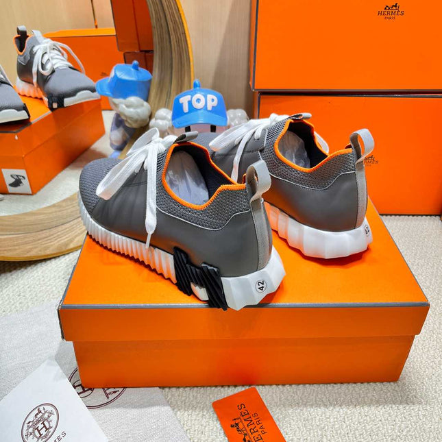 DEPART SLIP-ON SNEAKER IN MOUSE GRAY KNIT AND CALFSKIN