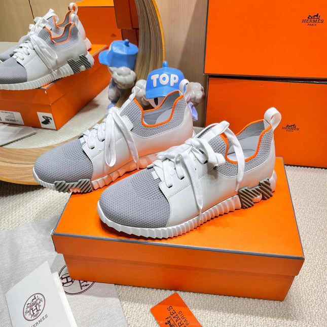 DEPART SLIP-ON SNEAKER IN WHITE MIX SHARK GRAY KNIT AND CALFSKIN