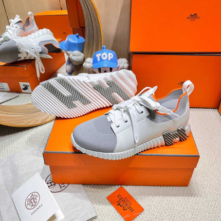 DEPART SLIP-ON SNEAKER IN WHITE MIX SHARK GRAY KNIT AND CALFSKIN