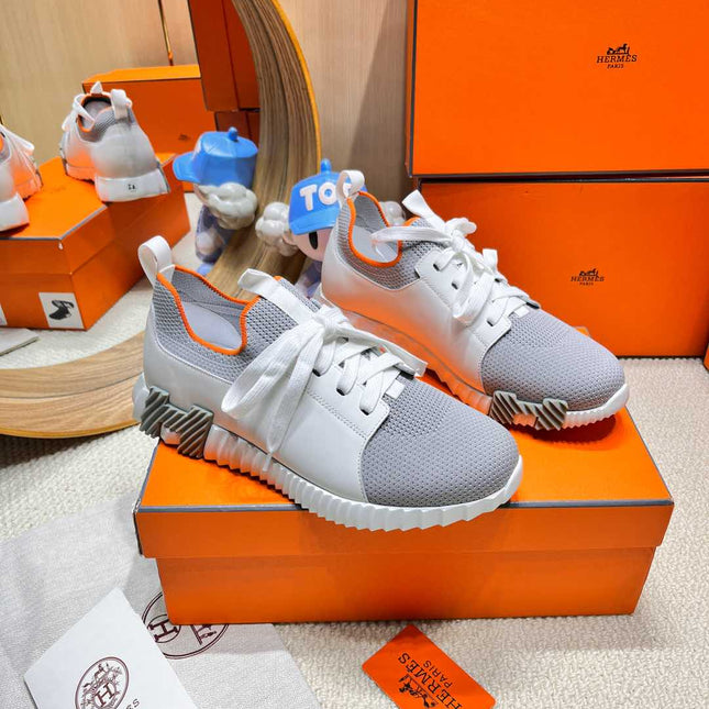 DEPART SLIP-ON SNEAKER IN WHITE MIX SHARK GRAY KNIT AND CALFSKIN