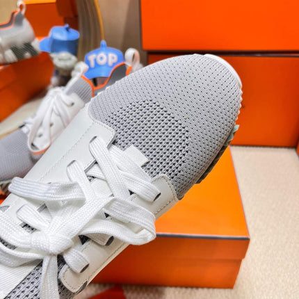 DEPART SLIP-ON SNEAKER IN WHITE MIX SHARK GRAY KNIT AND CALFSKIN