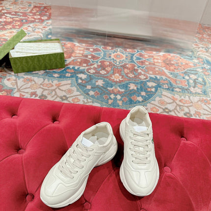 GG RHYTON TRAINER WHITE CALFSKIN WITH APPLE MOTIF