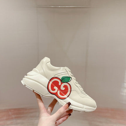 GG RHYTON TRAINER WHITE CALFSKIN WITH APPLE MOTIF