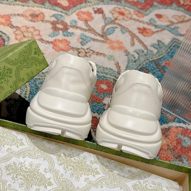 GG RHYTON TRAINER WHITE CALFSKIN WITH APPLE MOTIF