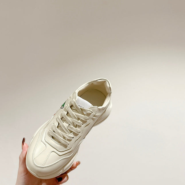 GG RHYTON TRAINER WHITE CALFSKIN WITH APPLE MOTIF